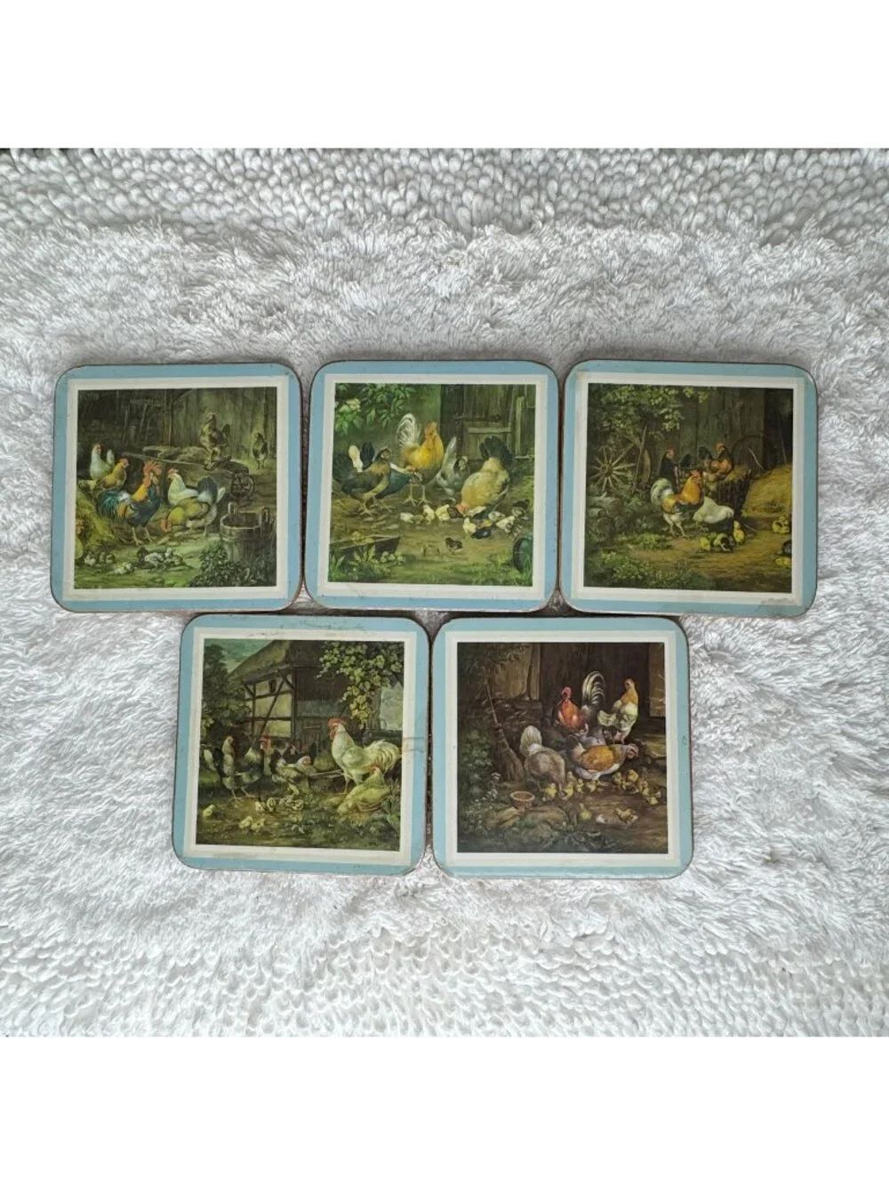 Vintage Pimpernel Coasters Farmhouse Roosters Chickens Hens Chicks Set of 5